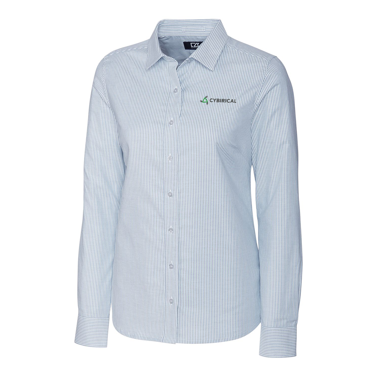 Cybirical Cutter & Buck Stretch Oxford Stripe Women's Long Sleeve Dress Shirt