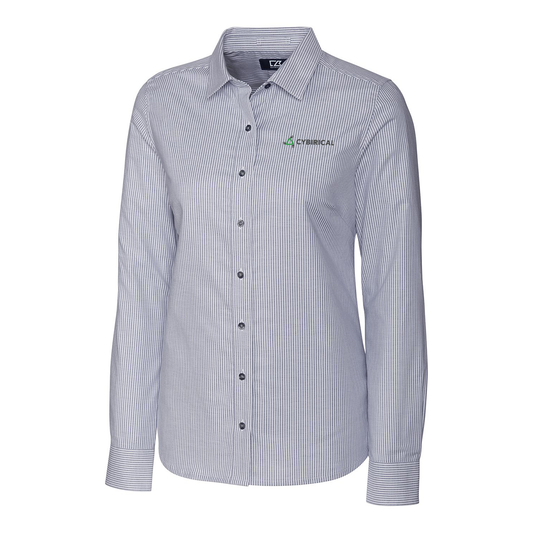 Cybirical Cutter & Buck Stretch Oxford Stripe Women's Long Sleeve Dress Shirt